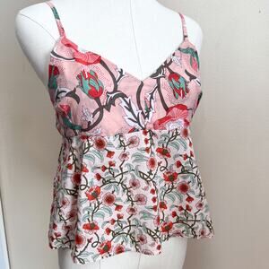Yaki and Yeti Y2K Cropped Babydoll Blouse Floral Strawberry Pink Peplum Blouse